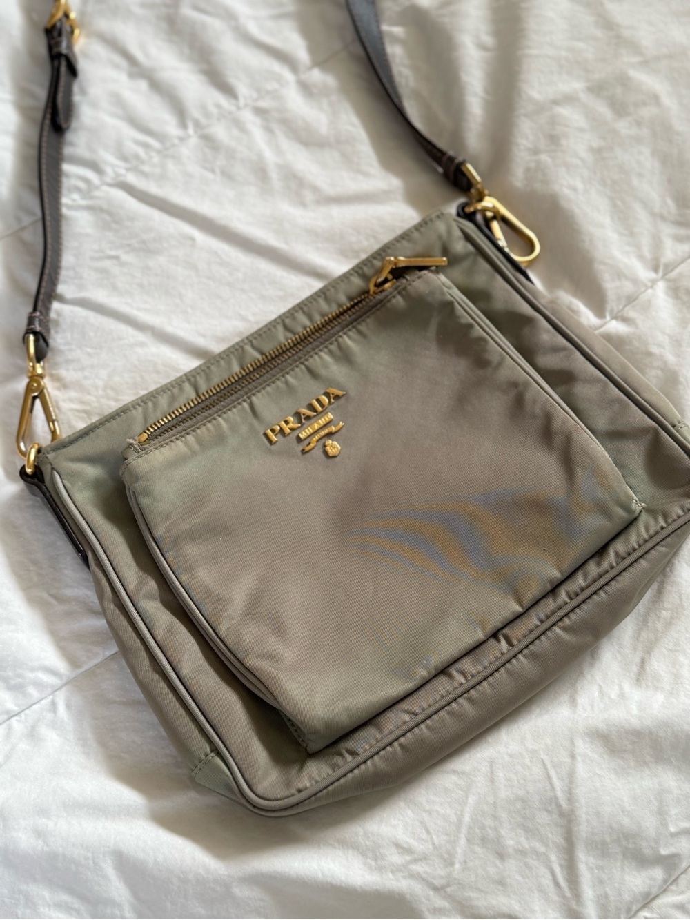 Prada Olive Nylon Crossbody with Black Leather Strap and Gold Hardware - Picture 3 of 4